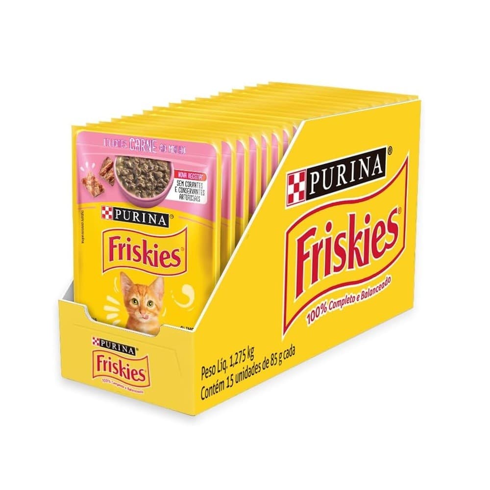 Ração Úmida Friskies Sachê Gatos Filhotes Carne 85g 15 Unid