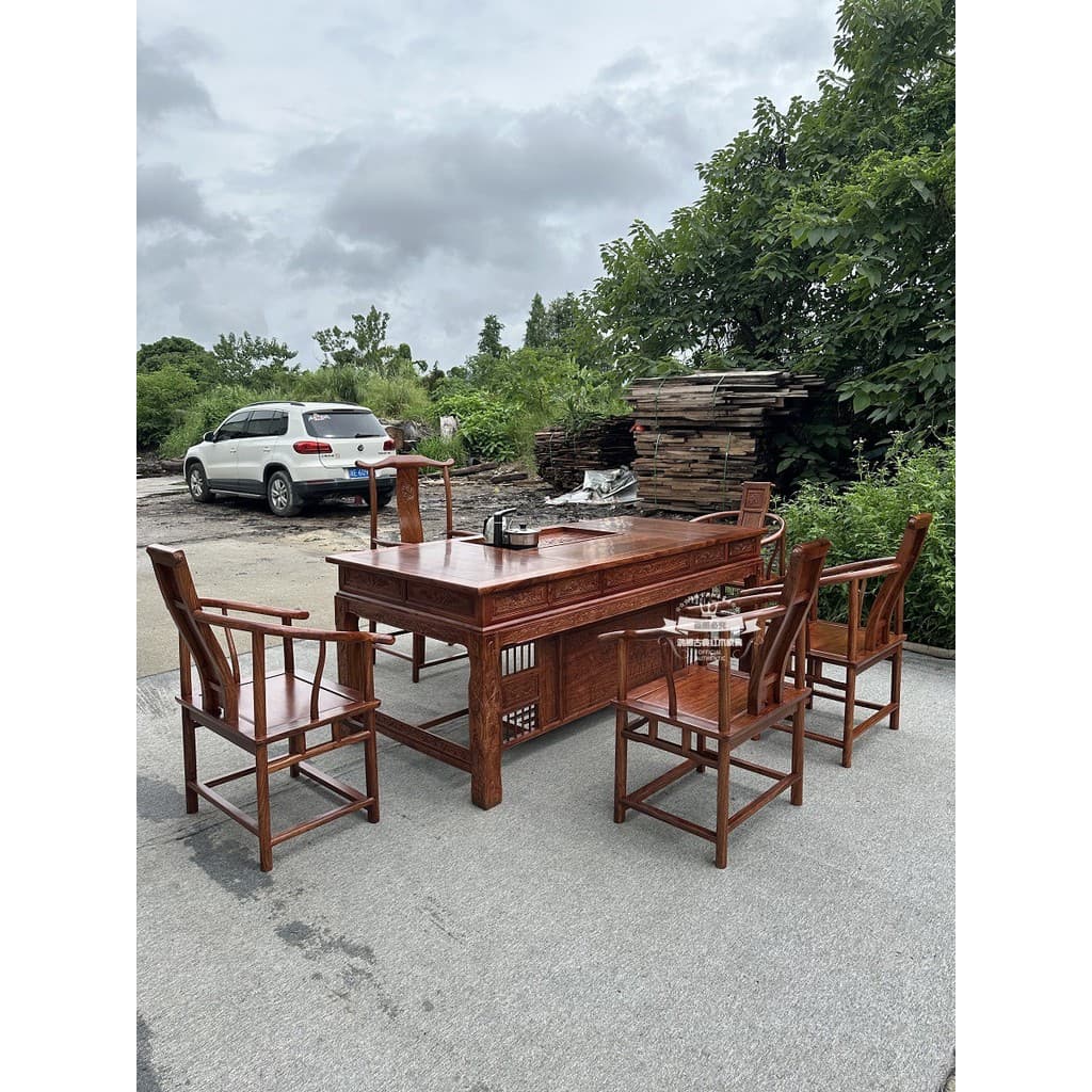Mesa de chá de mogno combinação ouriço vermelho sândalo jacarandá Shuangfu mesa de chá madeira maciça sala de estar escr