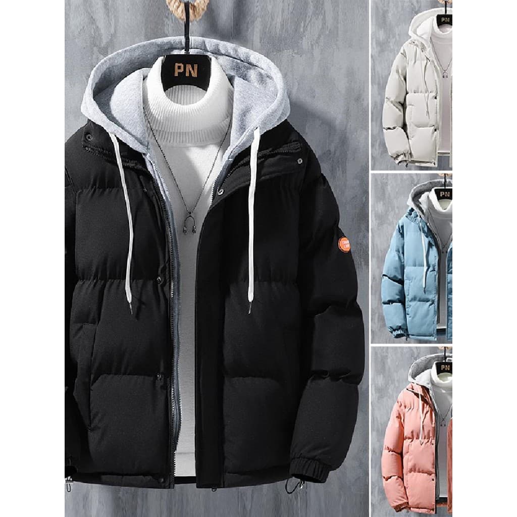 Falso jaqueta acolchoada de duas peças masculina inverno engrossado quente acolchoado jaqueta solta tamanho grande na mo
