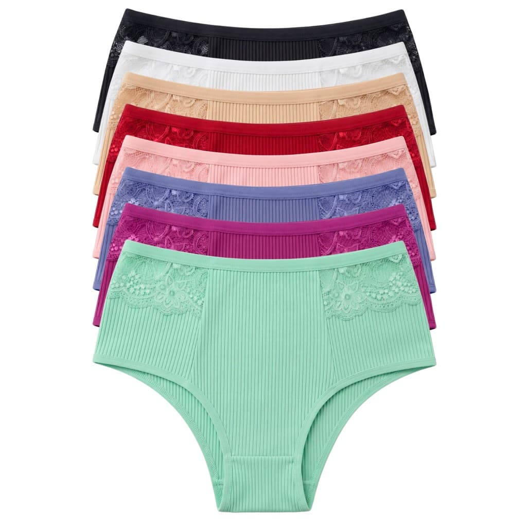 Kit Calcinha Cintura Alta Gestante Pós Parto Cós Alto Canelada com Renda Segura Barriga