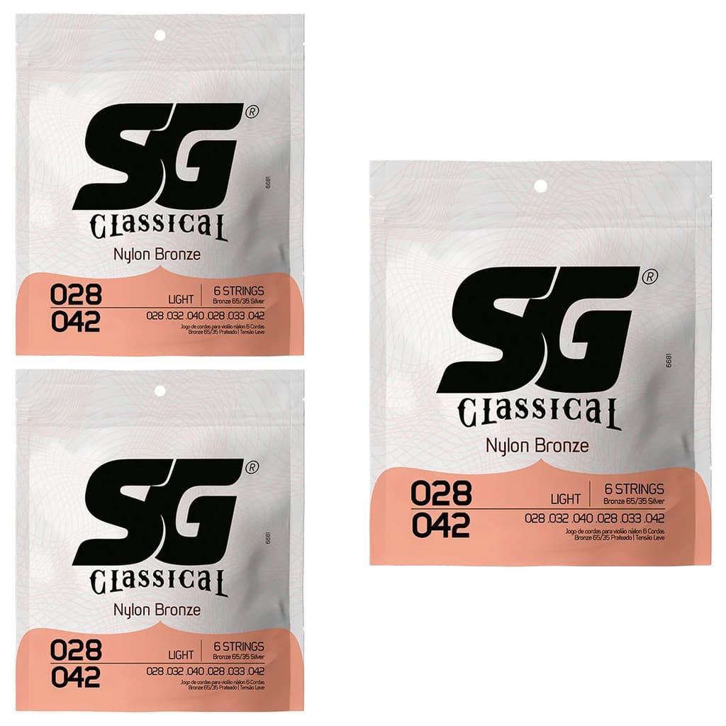 Kit 3 Encordoamento P/Violão Nylon Bronze SG Tensão Leve