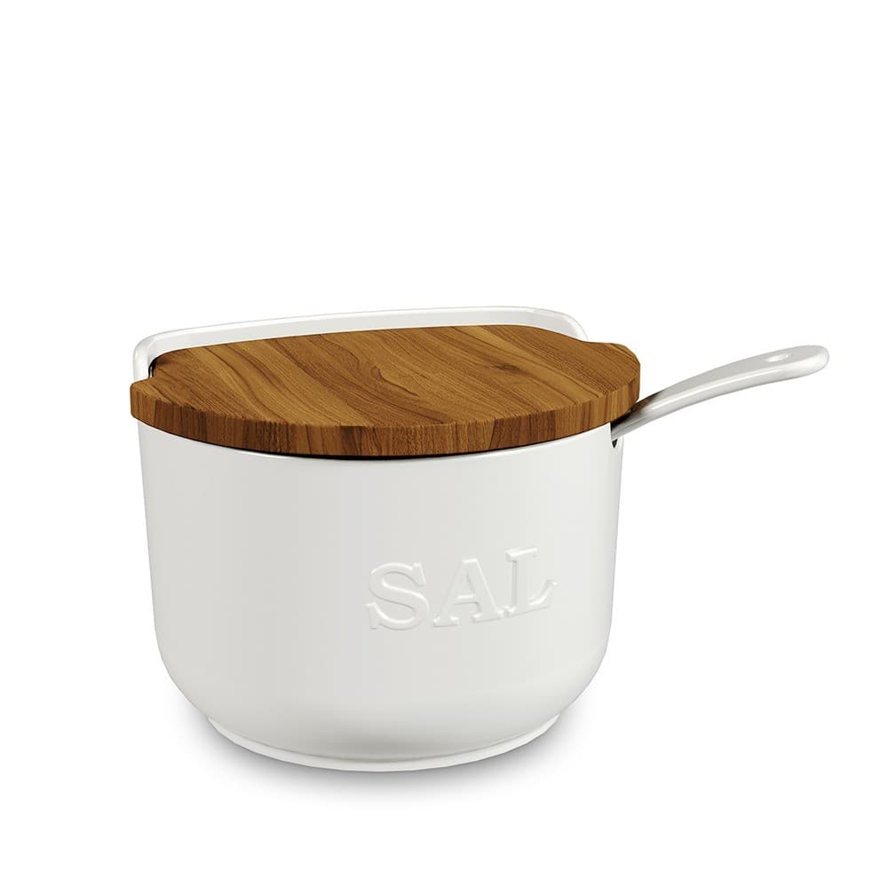 Saleiro De Cerâmica 500gr C/Tampa E Colher Branco Ceraflame Gourmet