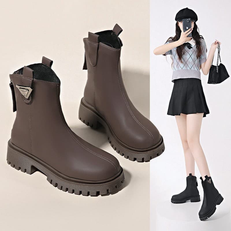 Influenciador estilo inverno Martin botas femininas 2026 novo estilo duplo zíper botas femininas de sola grossa estilo b