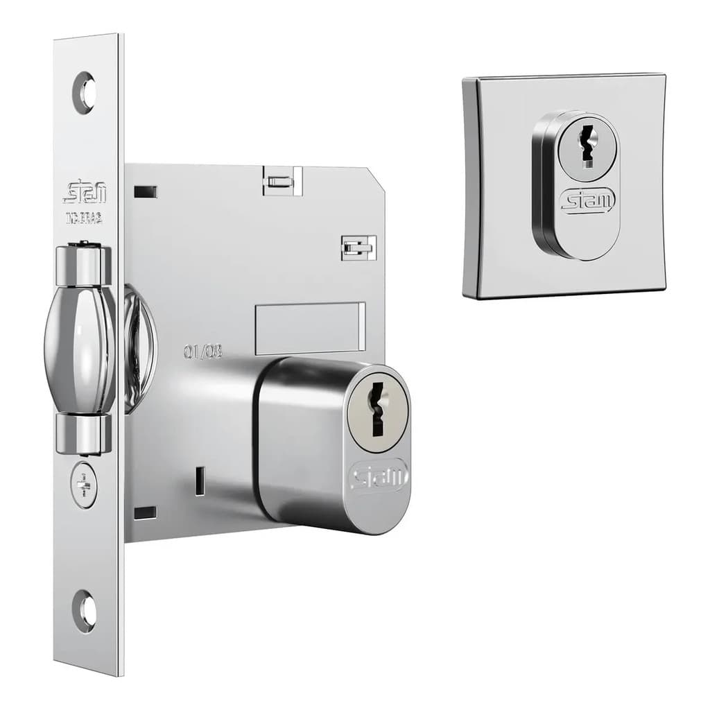 Fechadura Externa TR Classic 1005 Roseta Quadrada Cromado Acetinado Stam