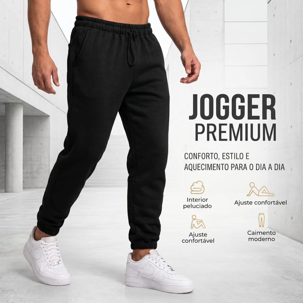 Calça Moletom Peluciada Masculina Jogger Frio Inverno Com Cordão Ajustável E Bolso Lateral