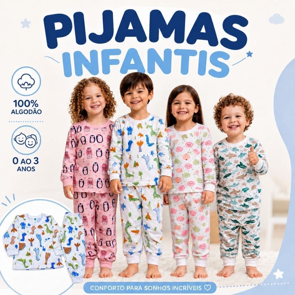 kit com 2 de Pijamas estampado de manga longa com calça na malha 100% algodão(Feminino,10 anos)
