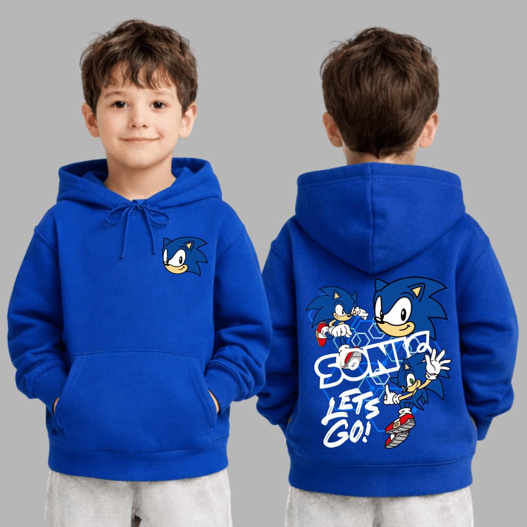 Moletom Infantil Sonic o Ouriço Corredor Estilo Streetwear Personalizado Desenho Bolso Canguru Capuz