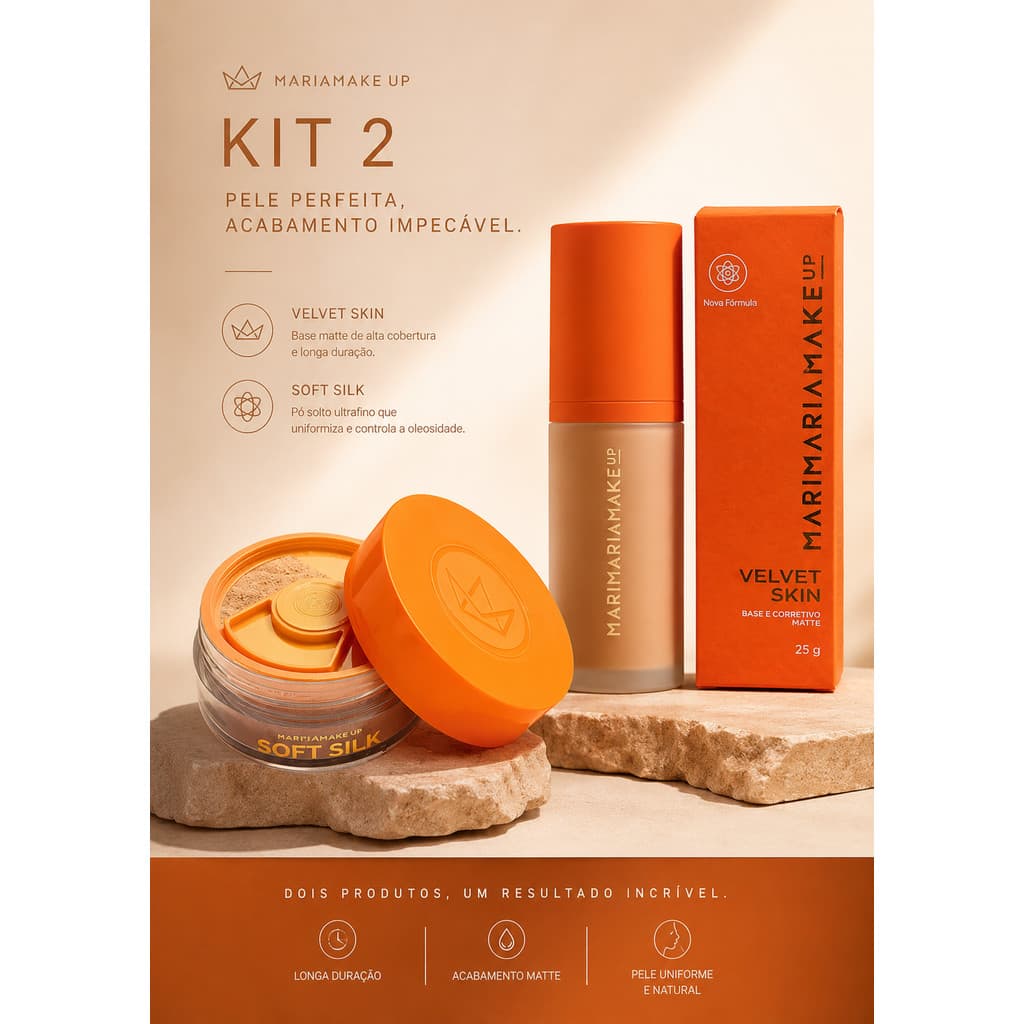 Kit Mari Maria Velvet Skin Base 25g + Pó Solto Soft Silk Matte