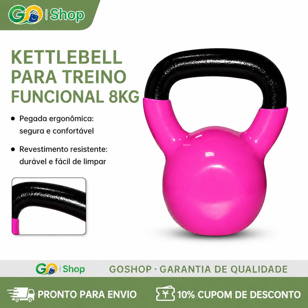 GOSHOP Kettlebell 8kg Rosa Treino Funcional HIIT Academia Fitness