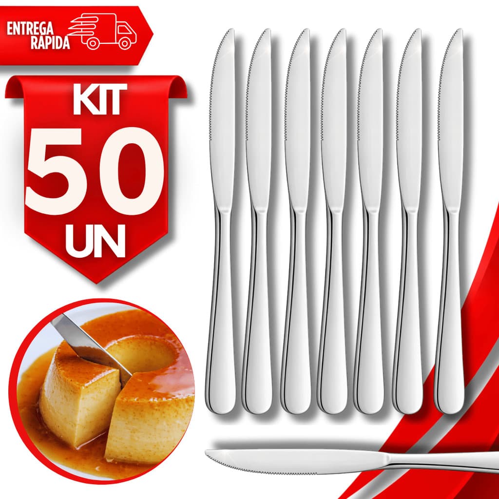 Kit Faca Sobremesa Talheres Aço Inox 15,9Cm Cozinha Restaurante Lanchonete Cafeteria Qualidade Premium