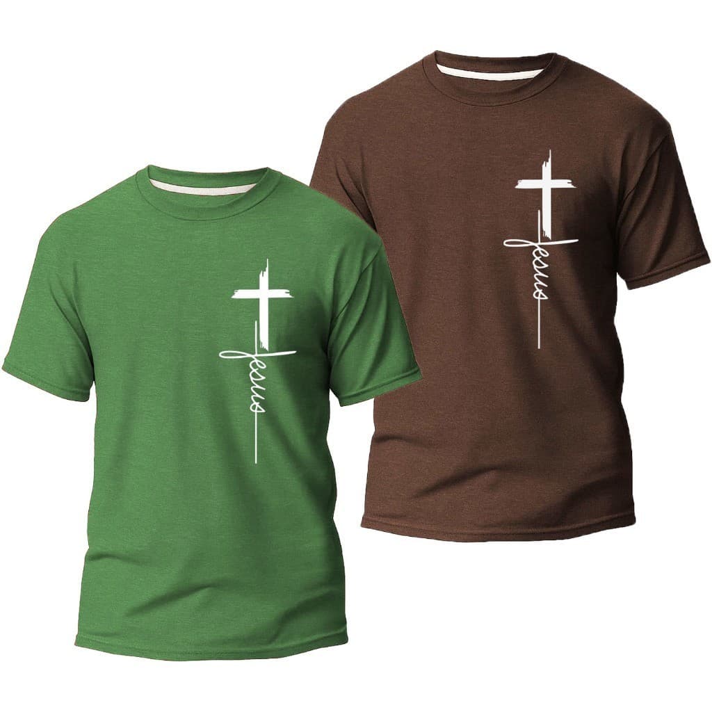 Kit 2 Camisetas Evangélica Masculina Estampa Jesus Fé Algodão Premium 30.1