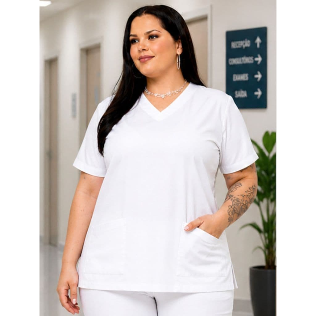 Bata Blusa Feminina Plus Size Gabardine Pijama Cirurgico Scrub Hospitalar Profissional