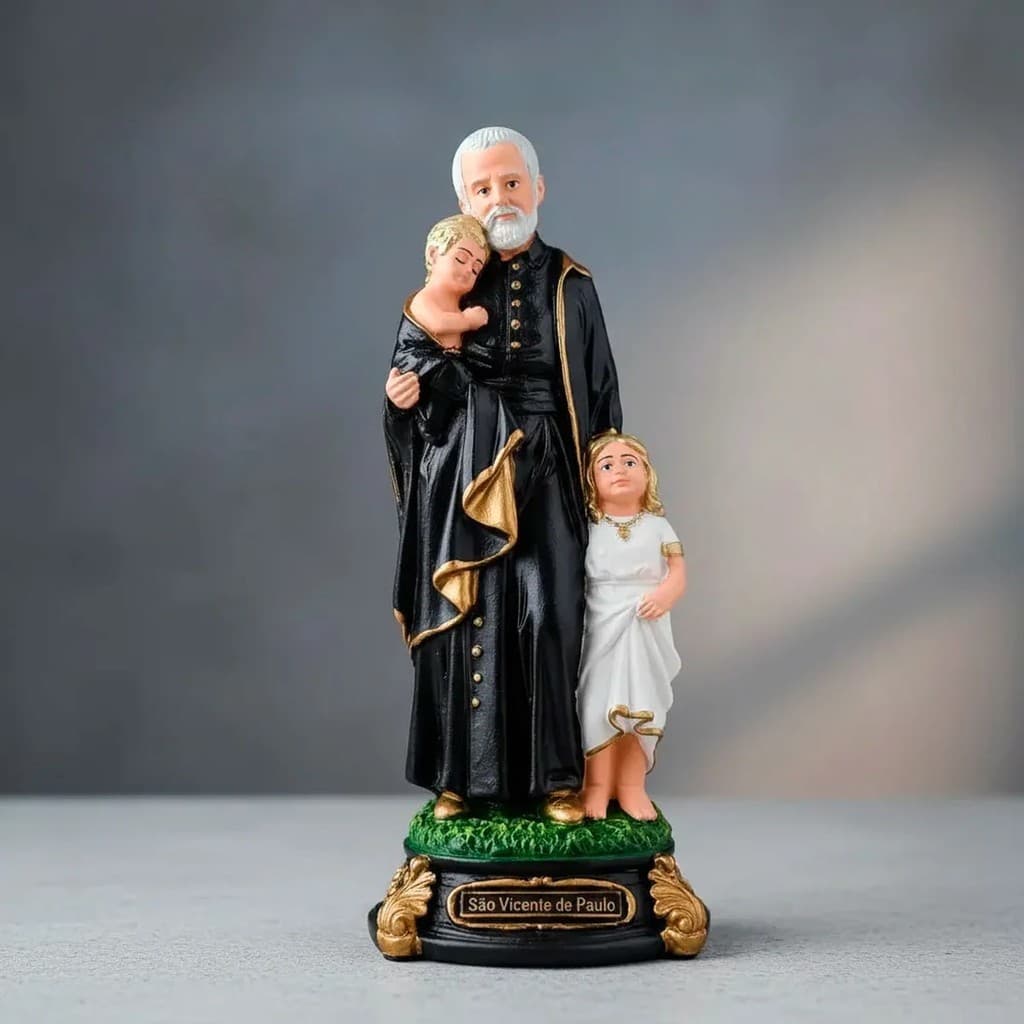Imagem de São Vicente de Paulo de Borracha Inquebrável - Estátua Decoração Católica Arte Sacra 20 cm