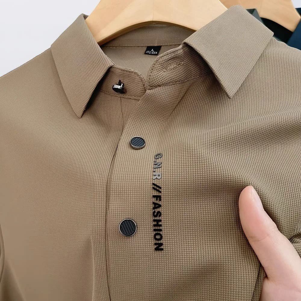 Camisa Polo Masculina de Manga Curta em Tecido Waffle de Alta Qualidade, Nova Coleção Verão 2025, Camisa Polo de Seda Ge