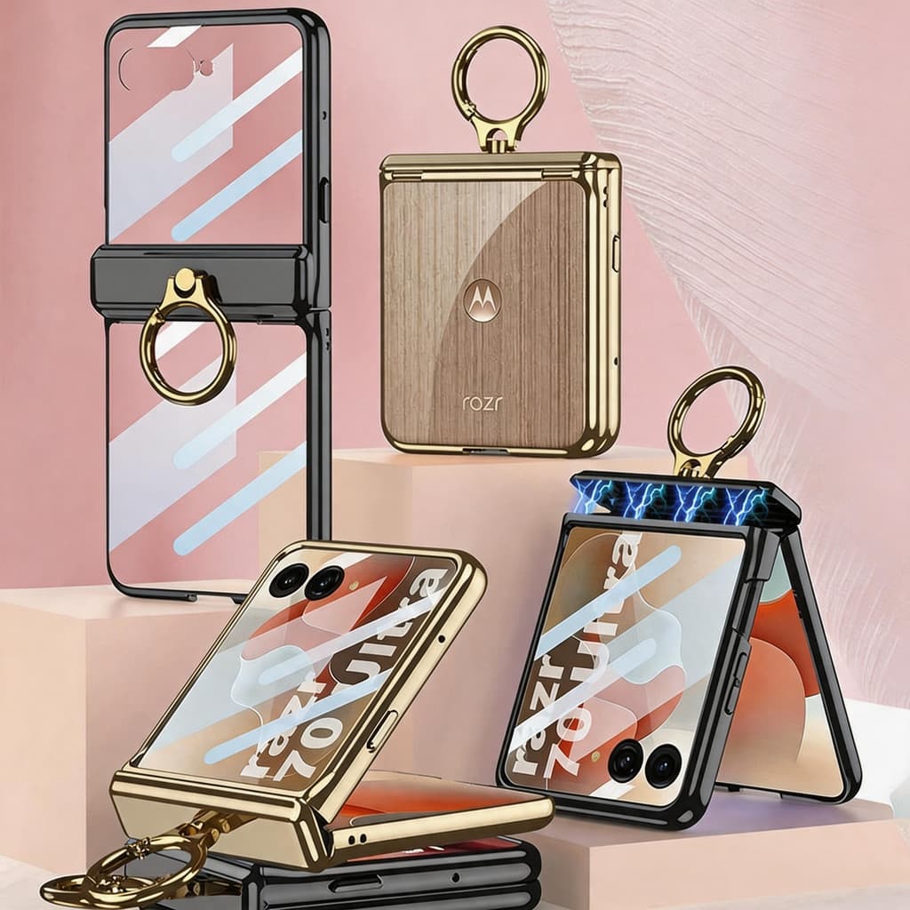Capa Transparente para Motorola Razr 70 Ultra / 60 Ultra / 50 Ultra- Com Anel de Suporte Fixo, Anti-queda