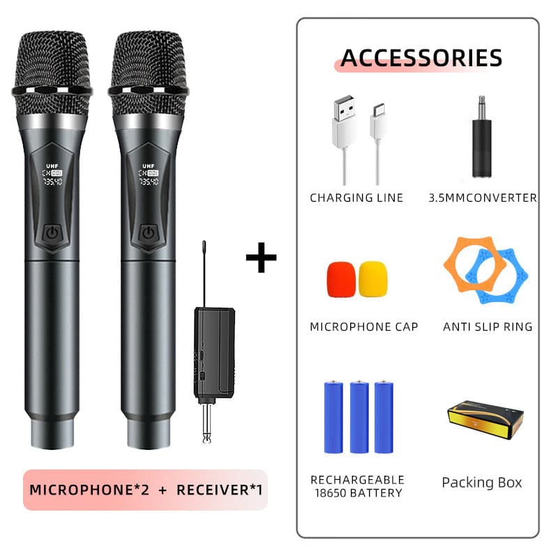 Microfone sem fio profissional UHF Microfone dinâmico portátil recarregável para karaokê