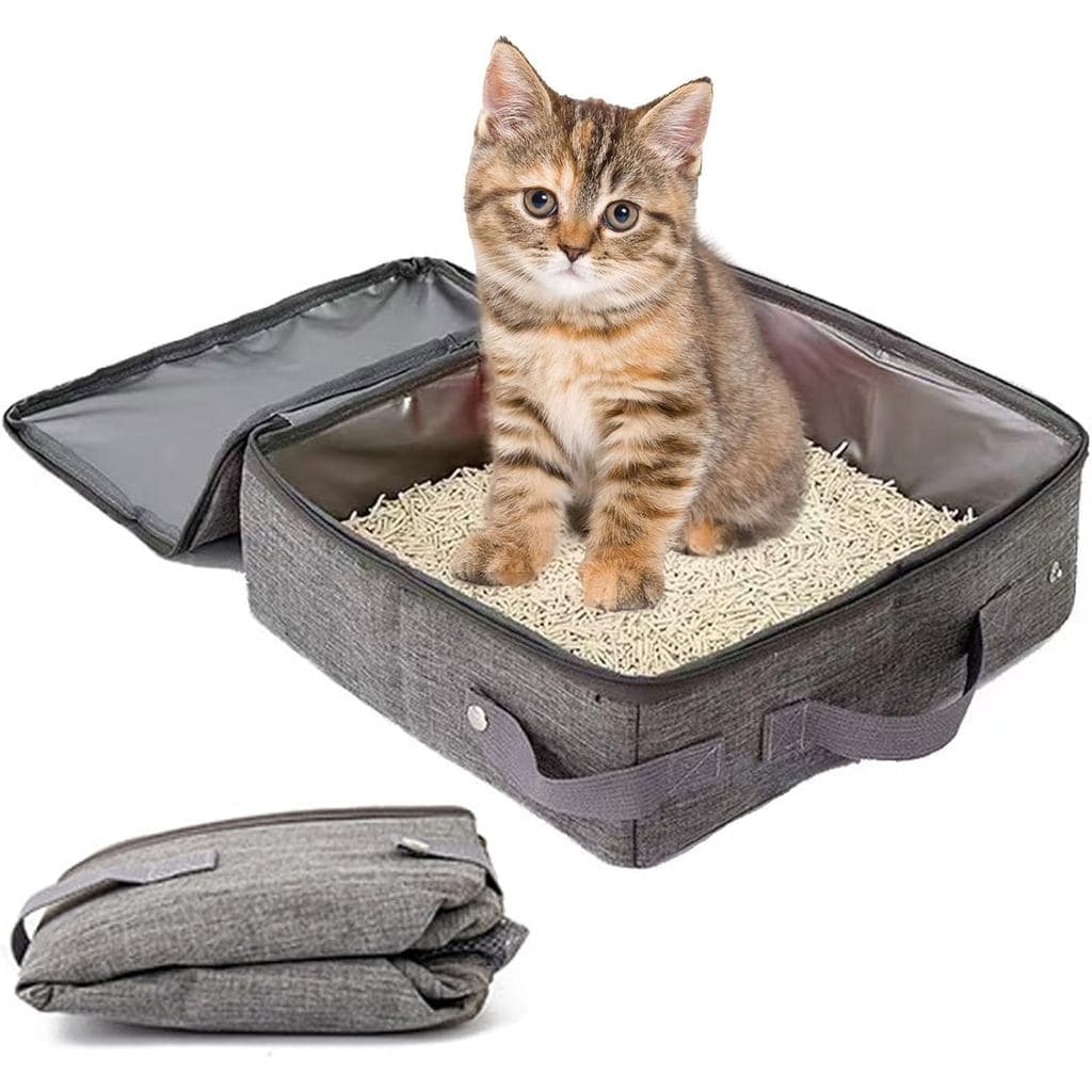 Caixa de Areia Portátil para Gatos, 15,75 x 11,8 x 5,9 polegadas, Caixa de Areia Dobrável para Viagem com Tampa com Zípe