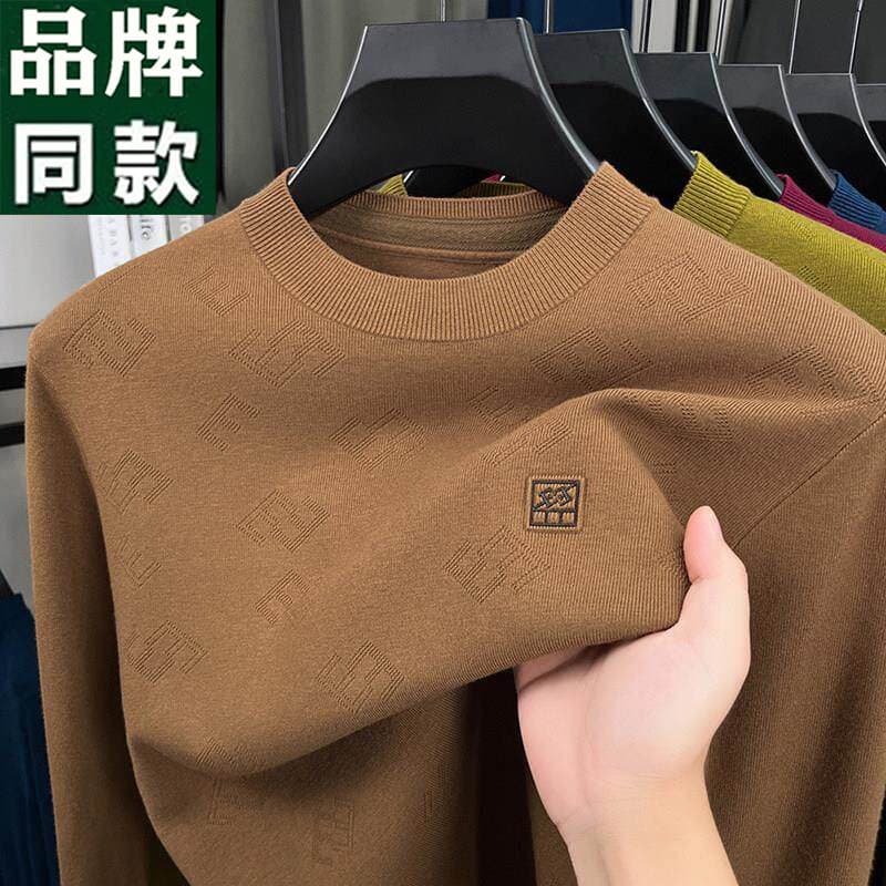 Malhas de meia-idade masculinas primavera outono camisa quente em torno do pescoço camisola fina masculina de manga comp