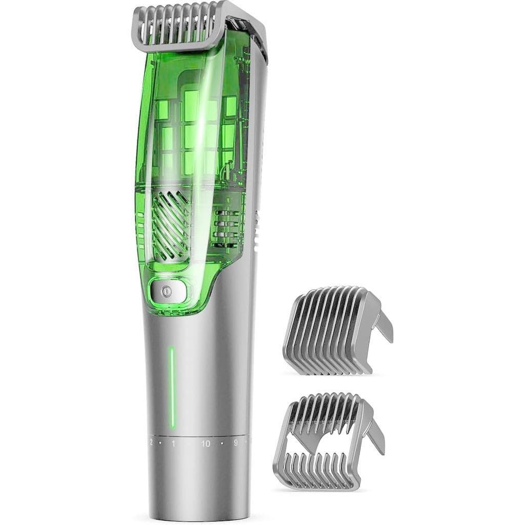 Aparador de Barba a Vácuo para Homens – Sucção e Potência Ajustáveis em 2 Velocidades, Cortador de Cabelo Sem Fio à Prov