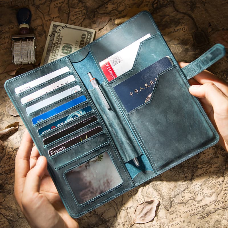 Porta-passaporte porta-documentos couro genuíno multifuncional bolsa para documentos no exterior porta-bilhetes de viage