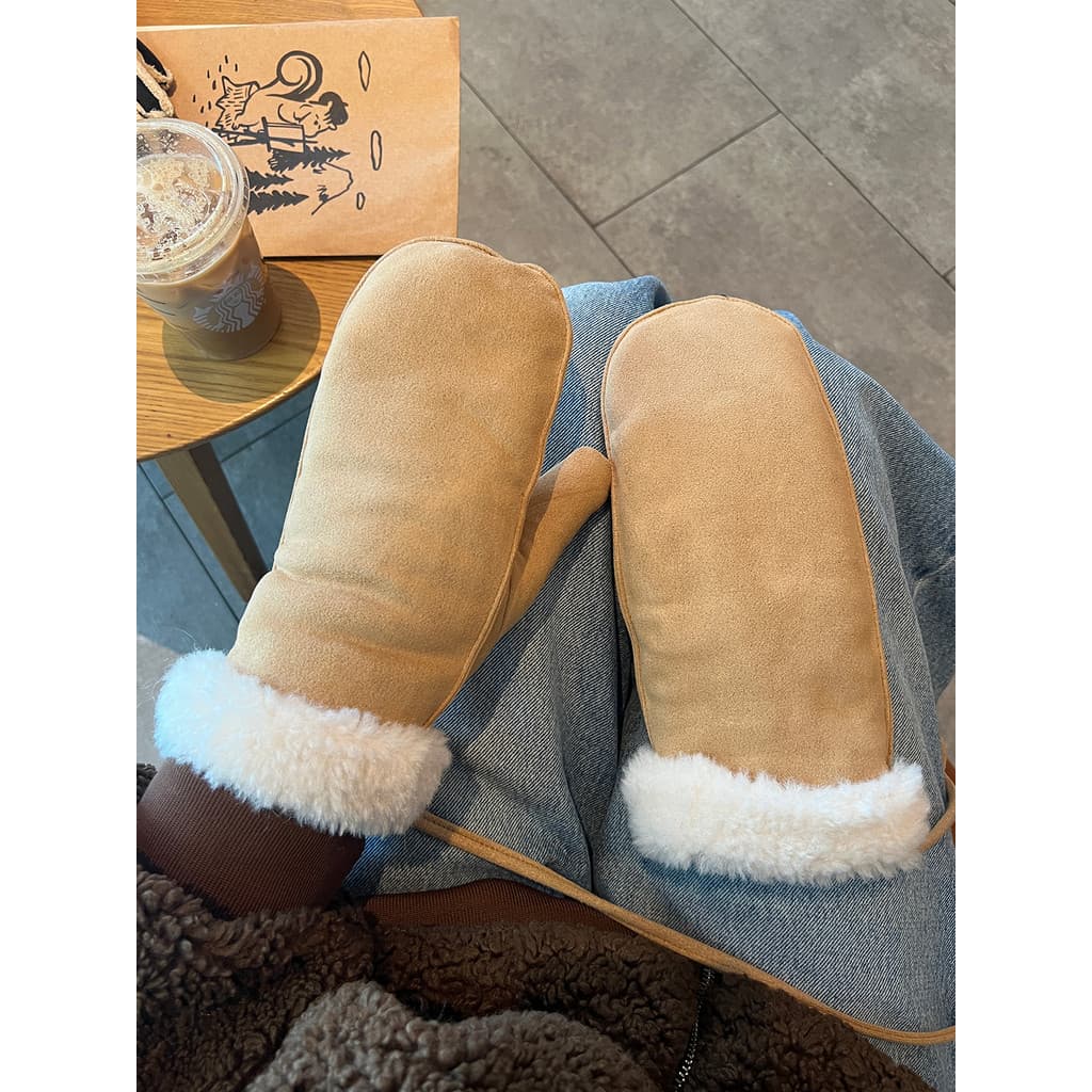 2025 Novo estilo luvas de inverno forro de lã feminino engrossado quente à prova de vento quente proteção contra frio es