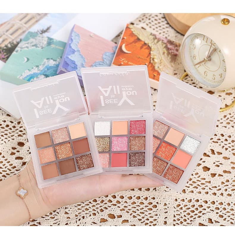 Paleta de Sombras de Olhos de Nove Cores com Brilho Perolado, à Prova d'Água, com Pérolas, Barata e Portátil