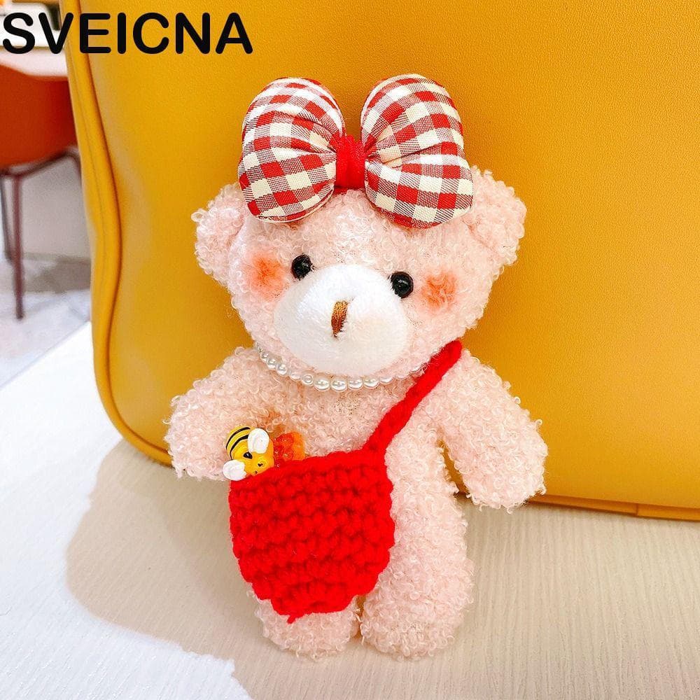 SVEICNA Urso Brinquedos De Pelúcia Pingente , Acessórios De Bolsa Macia Chaveiro De Bowknot , Brinquedo Macio Peludo De
