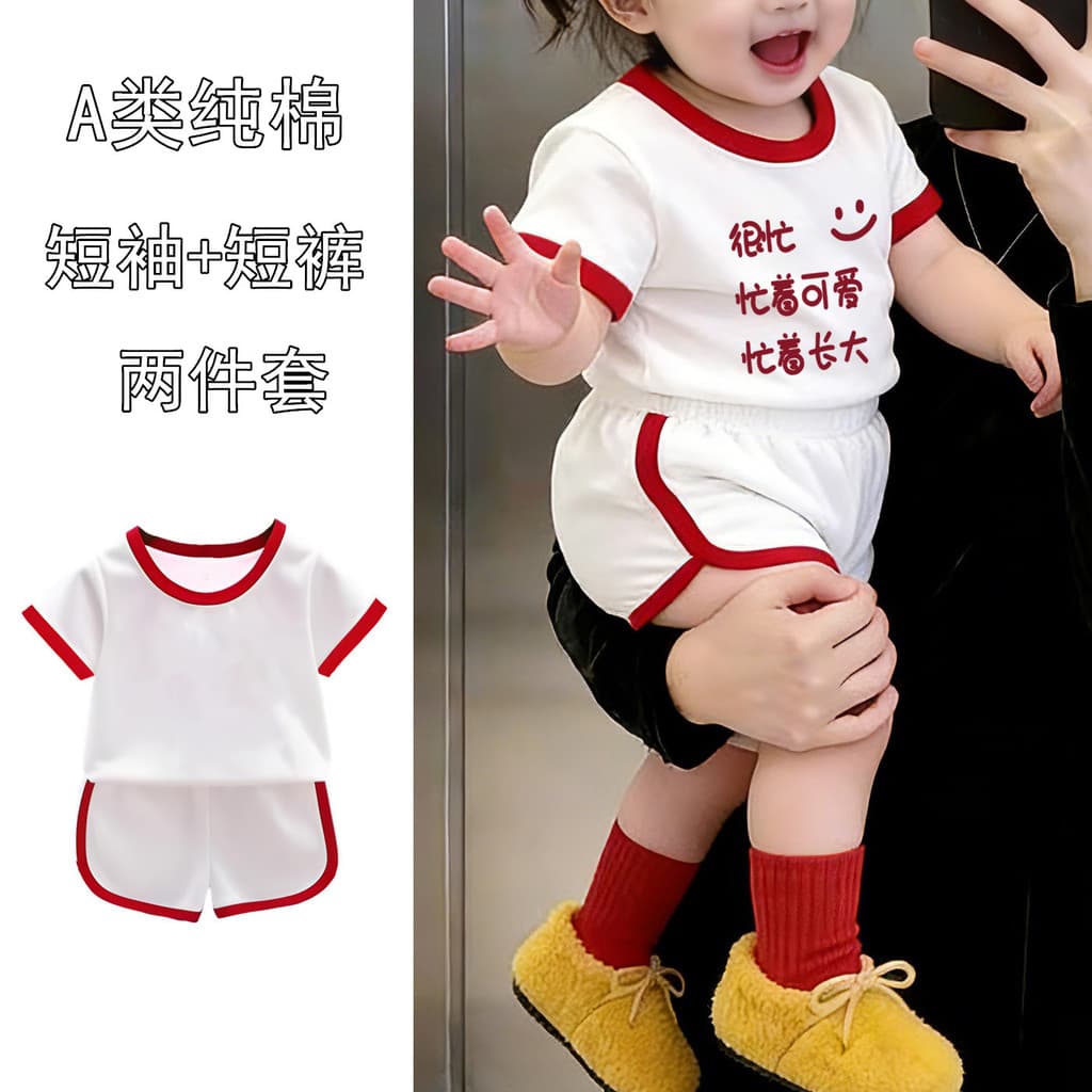 Ocupado crescendo ~ 2 peças conjunto crianças Shorts de manga curta dividir terno verão bebê roupas de verão meninos men