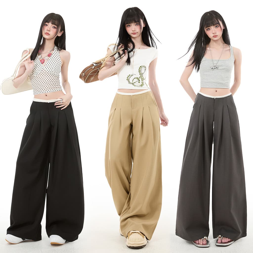 Novo Design Casual perna larga solta mais magro olhar All-Match terno calças