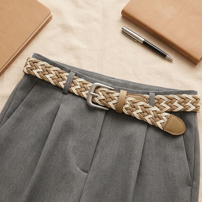 Novo estilo cinto trançado feminino pino fivela perfuração-livre All-Match cinto fino feminino decorativo vestido cinto