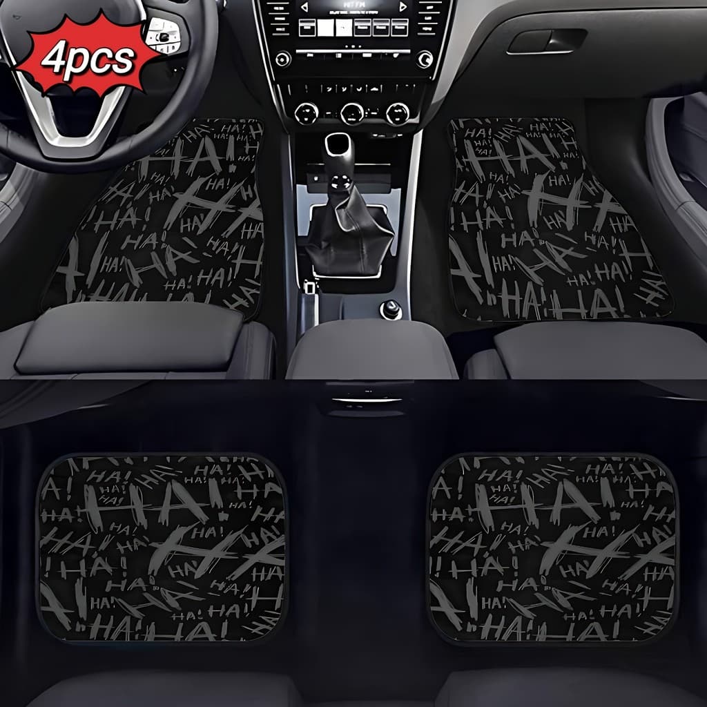 4 tapetes pretos para pés de carro Graffiti "HAHA", presentes perfeitos e modernos para amigos e família, acessórios par