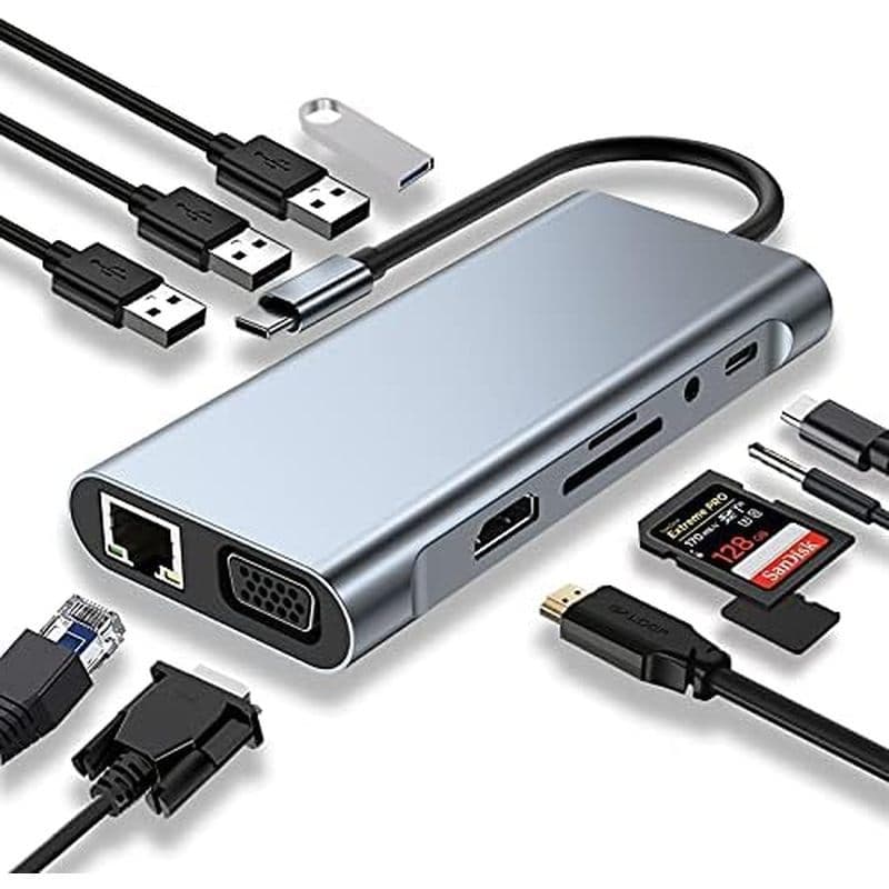 HUB USB C , Adaptador 8 Em 1 Com 4K HDMI , 100W PD , Porta 3.0 , Ethernet RJ45 , Leitor De Cartão SD/TF , Estação De Aco