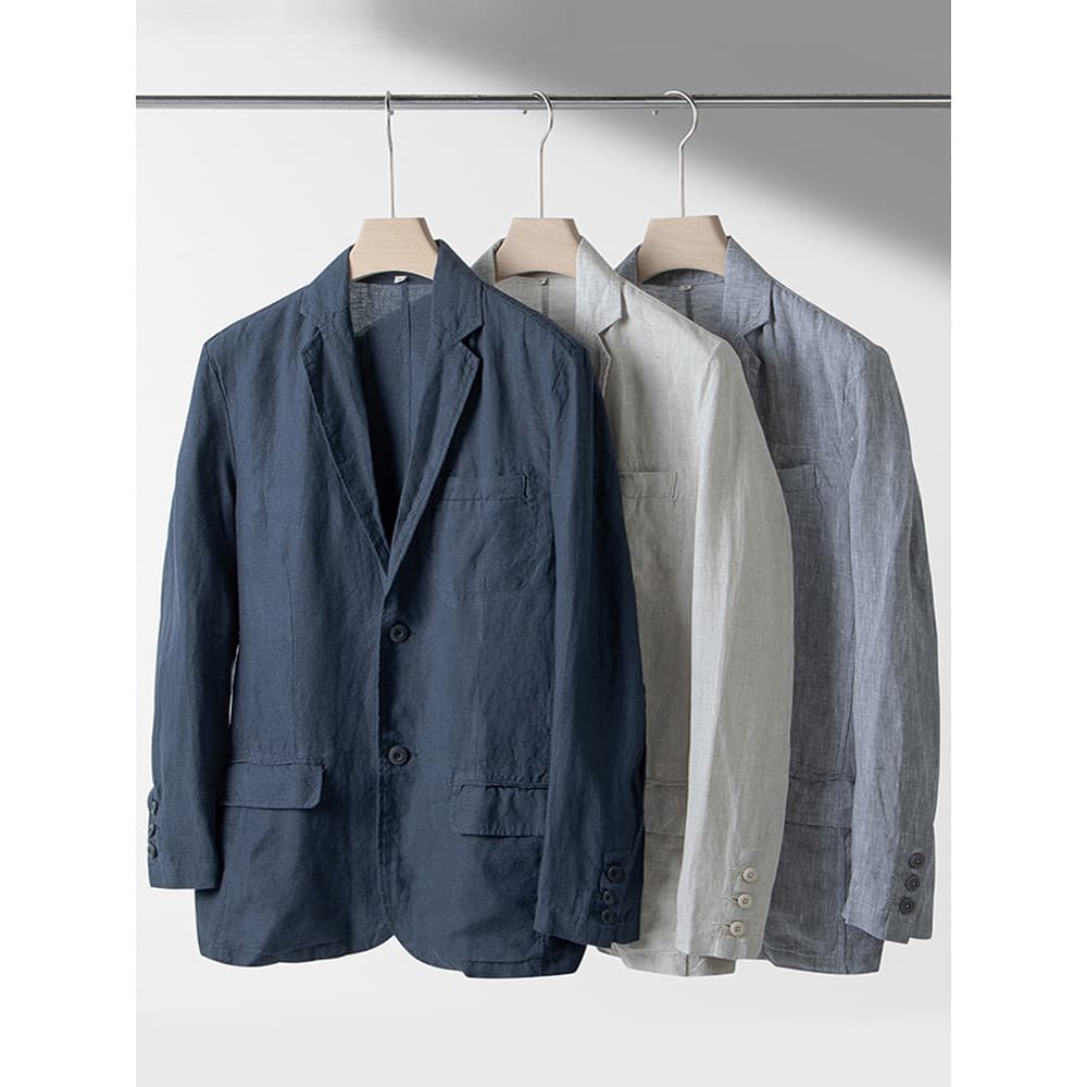 Blazer de linho masculino primavera outono terno Casual masculino algodão linho verão estilo fino volta dupla fenda
