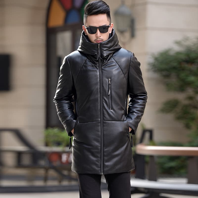 Nordeste frio couro genuíno para baixo jaqueta masculina inverno pele de carneiro jaqueta de couro masculina de comprime