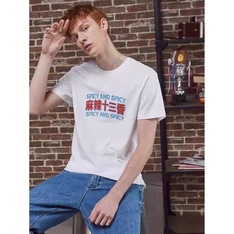 Verão Metes em torno do pescoço de manga curta camiseta masculina lagostim impressão Original puro algodão camiseta juve