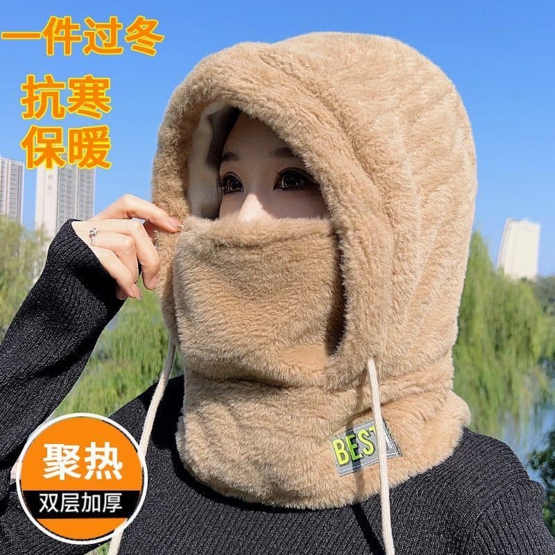 Chapéu feminino outono inverno máscara facial babador integrado ciclismo à prova de frio chapéu de pelúcia ao ar livre à