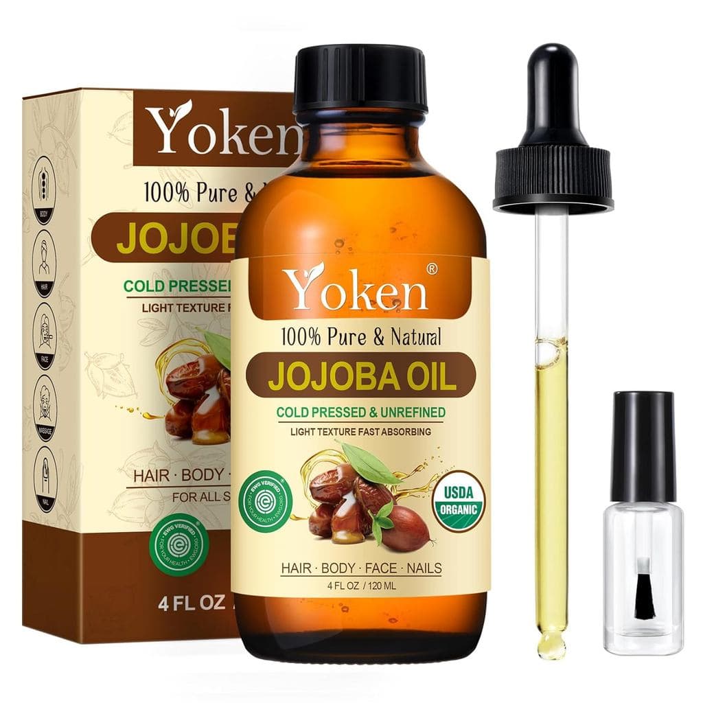 Óleo de Jojoba Yoken 4oz (Verificado pela EWG) 100% Puro, Prensado a Frio, para Rosto, Cabelo, Unhas e Pele, Não Refinad