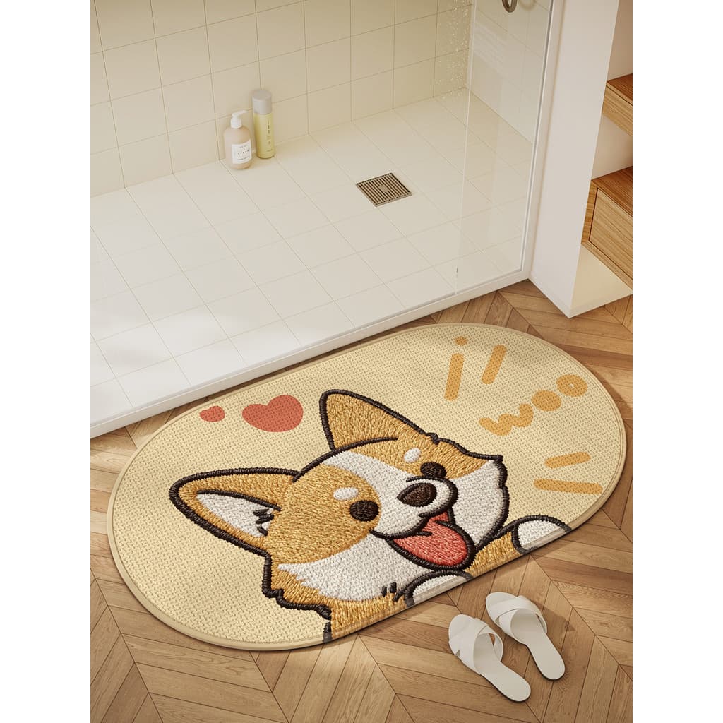 Corgi tapete de banheiro dos desenhos animados casa porta do banheiro absorver água de secagem rápida pé tapete imitação