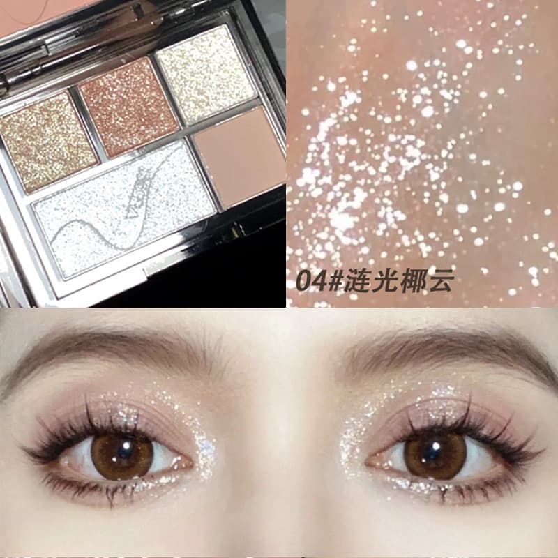 Paleta combinada acessível ~ VEECCI VEECCI Paleta de sombras de cinco cores Maquiagem perolada piscando fosca cor terra