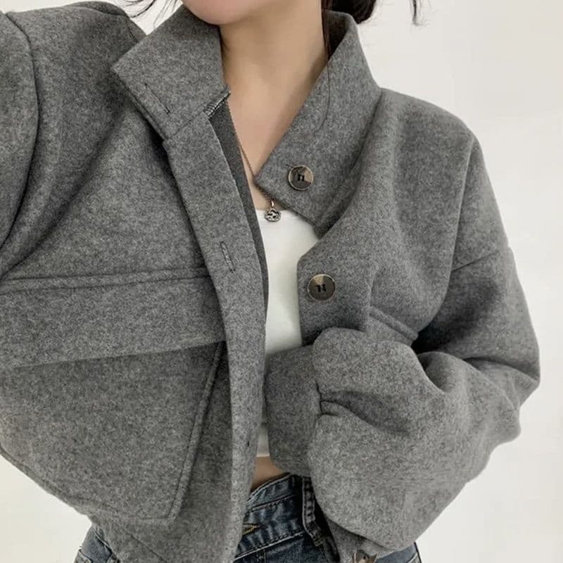 Legal bonito versão coreana outono inverno novo estilo gola nicho estilo curto preguiçoso solto Casual lã jaqueta femini
