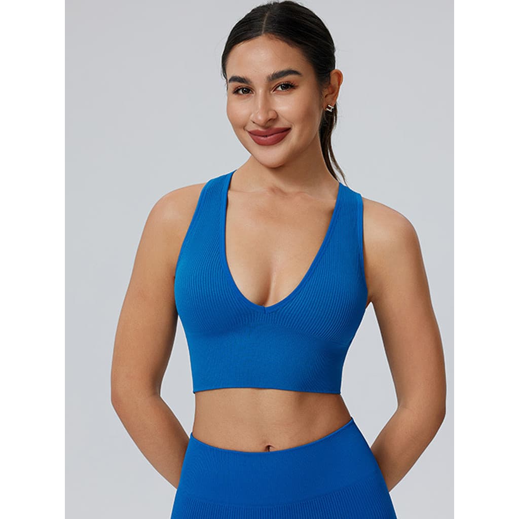 Alto suporte profundo V esportes roupa interior feminina destacável almofada no peito à prova de choque reunião roupas d