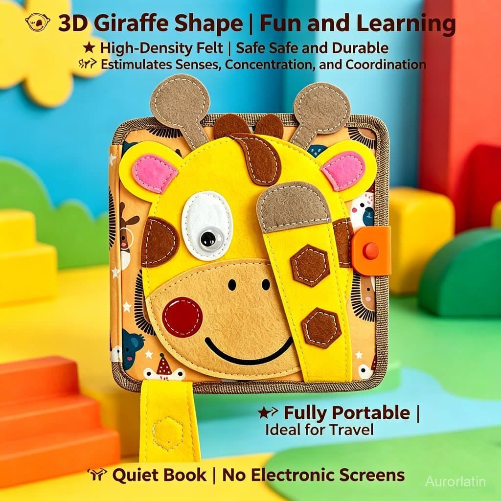 Livro Interativo de Feltro com Girafa |     Aprendizagem Divertida para Crianças