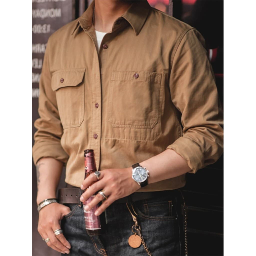 Camisa retrô americana de algodão puro, macacão de engenheiro masculino sul, Tops Ami cáqui, manga comprida, macacão pes