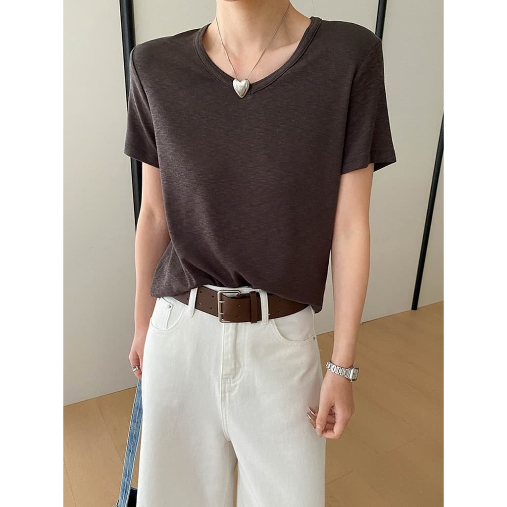Grande aparência feminino estilo coreano simples estilo básico cinza estilo fino de manga curta feminino estilo coreano
