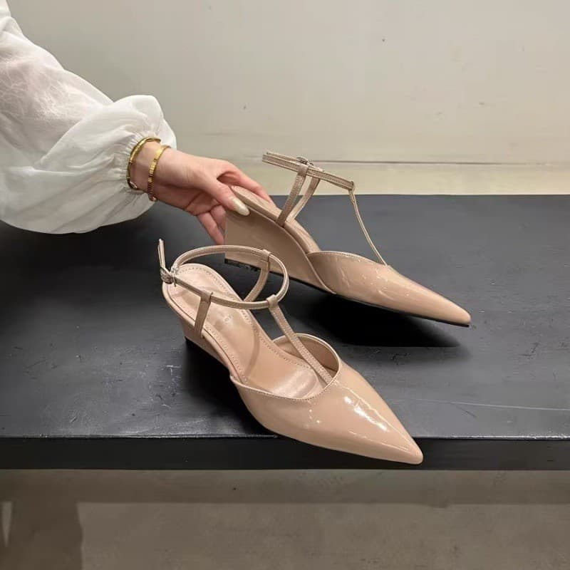 Sapatos de cunha de bico fino da moda, sandálias confortáveis de sola grossa, Mules femininas 41 42, tamanho grande