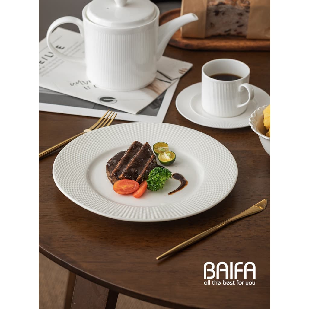 Prato de cerâmica de alta qualidade, simples, doméstico, bife, jantar, prato branco, alta qualidade, comida ocidental, t
