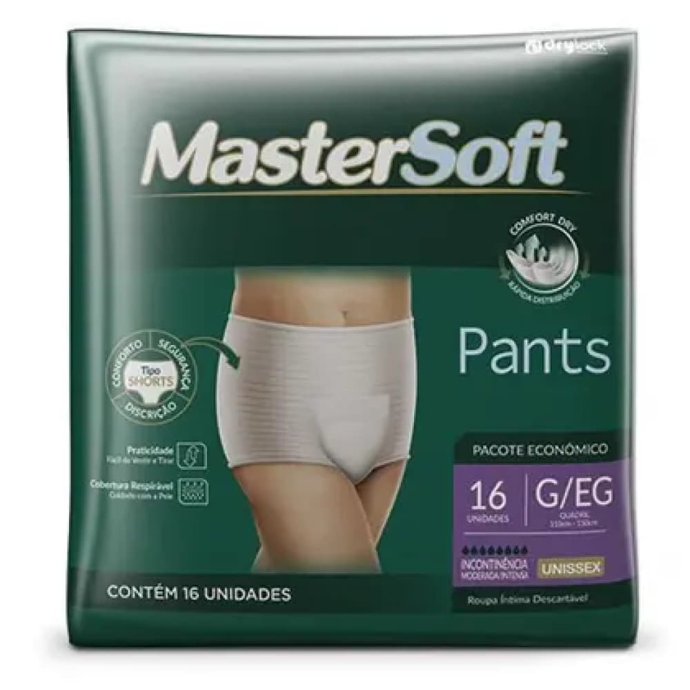 Roupa Íntima Descartável Unissex MasterSoft Tam G/EG com 16 unidades Pacote Econômico