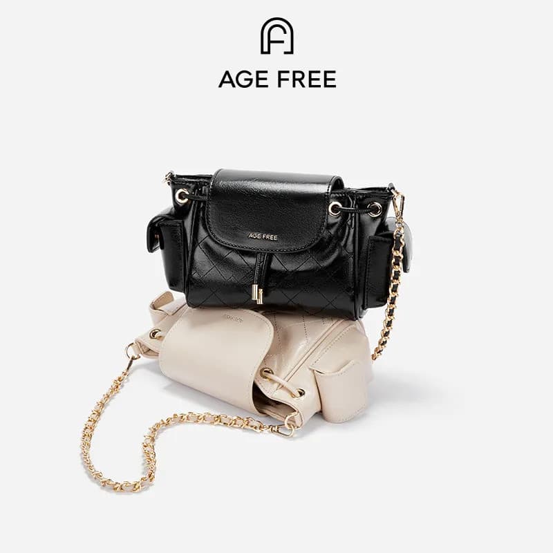 AGE FREE  Bolsa Feminina Mini Couro Liso Corrente Ajustável | Moda Casual para Uso Diário