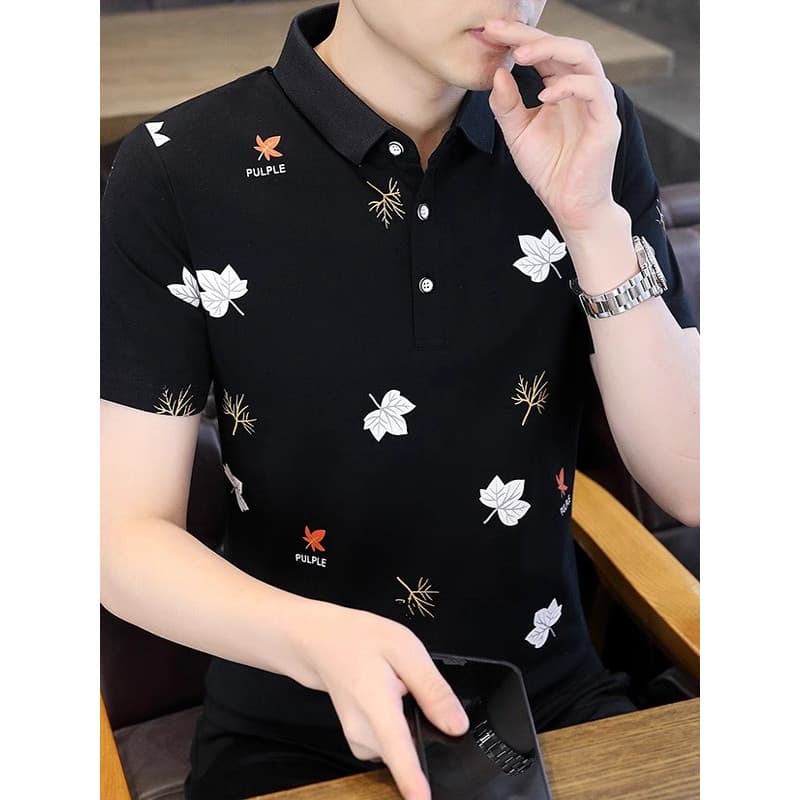 Camisa Polo masculina novo estilo moda impressa camiseta de manga curta verão puro algodão respirável versão coreana mag