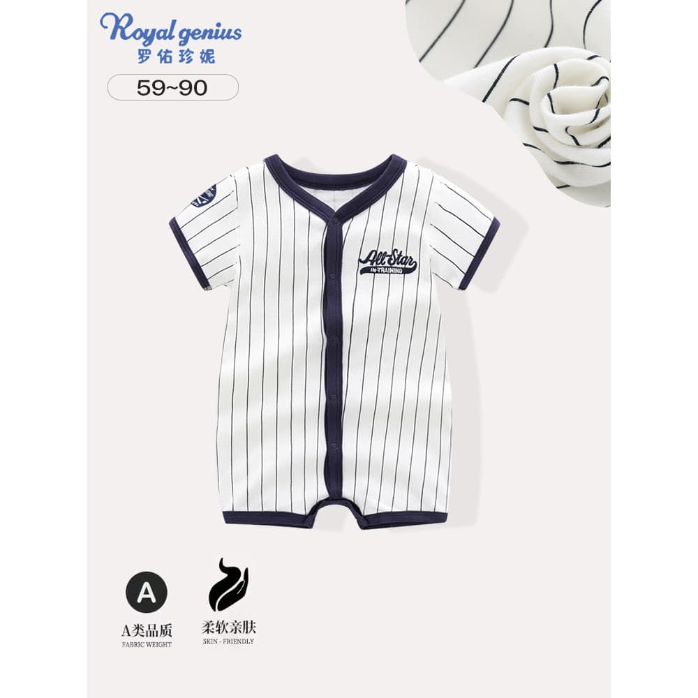Roupas de bebê verão novo estilo fino listrado puro algodão macacão Super bonito macacão recém-nascido Preppy macacão